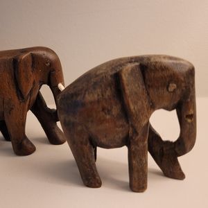Mini Vintage Wooden Carved Elephants